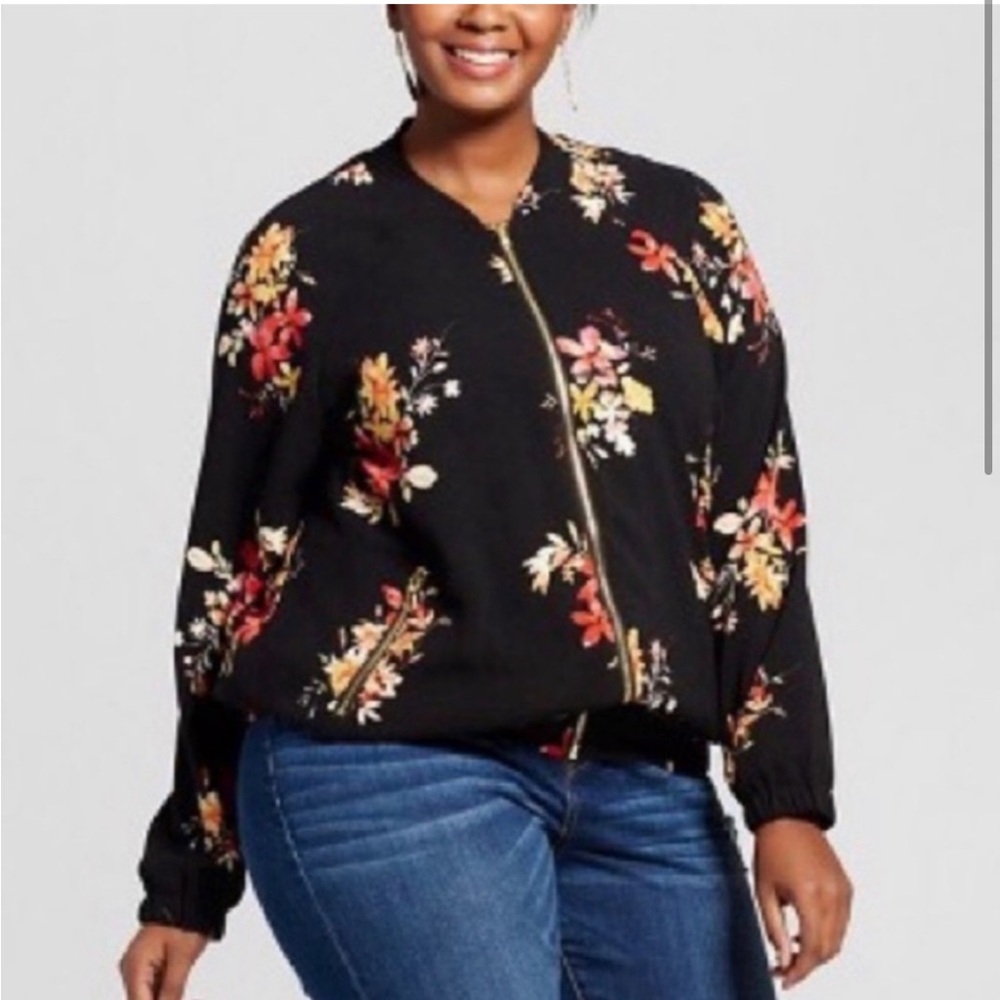 ava viv black floral bomber jacket size 2x